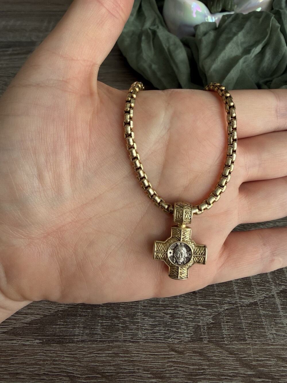 Sterling Silver Cross Pendant Holy Mandylion Virgin Mary On 925 Chain 23” Rare